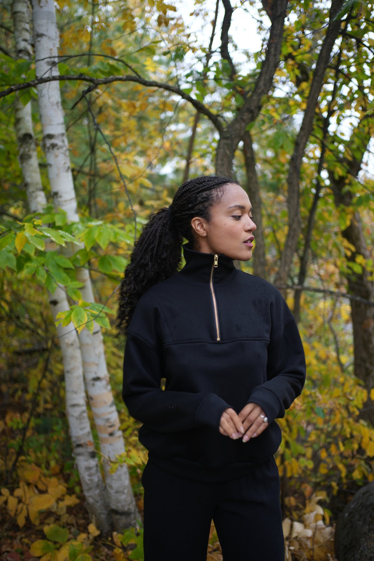 Black organic cotton half zip sweatshirt