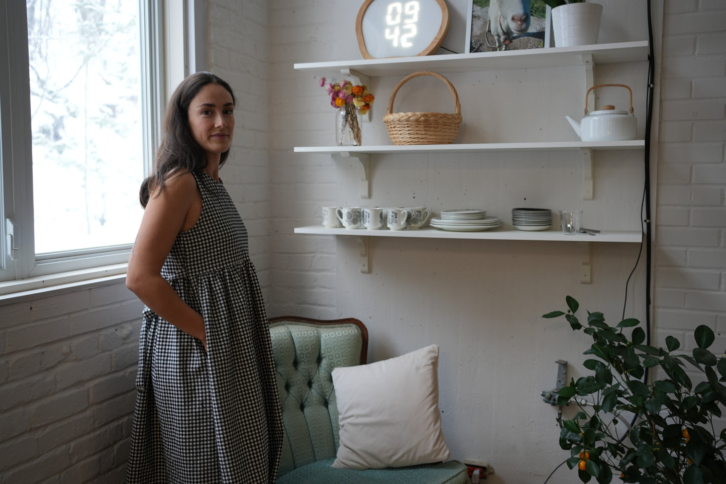 Madeleine dress- B&W organic cotton gingham- sample- size small- last one