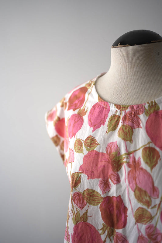 Short sleeve boxy top- vintage roses