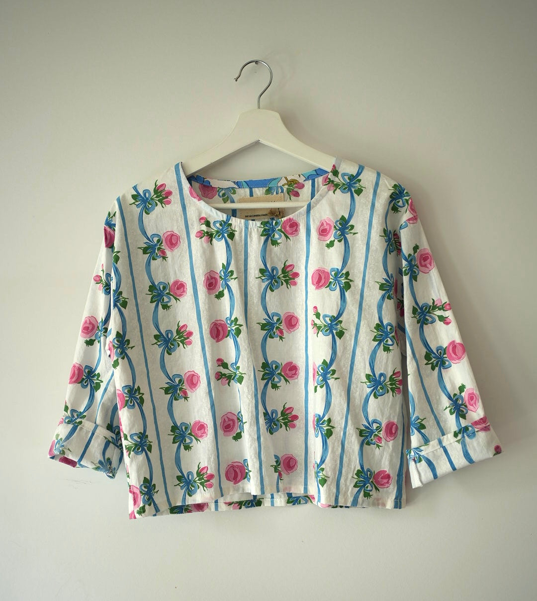 Haut à manches 3/4 – tissu vintage 100 % coton – XS/S