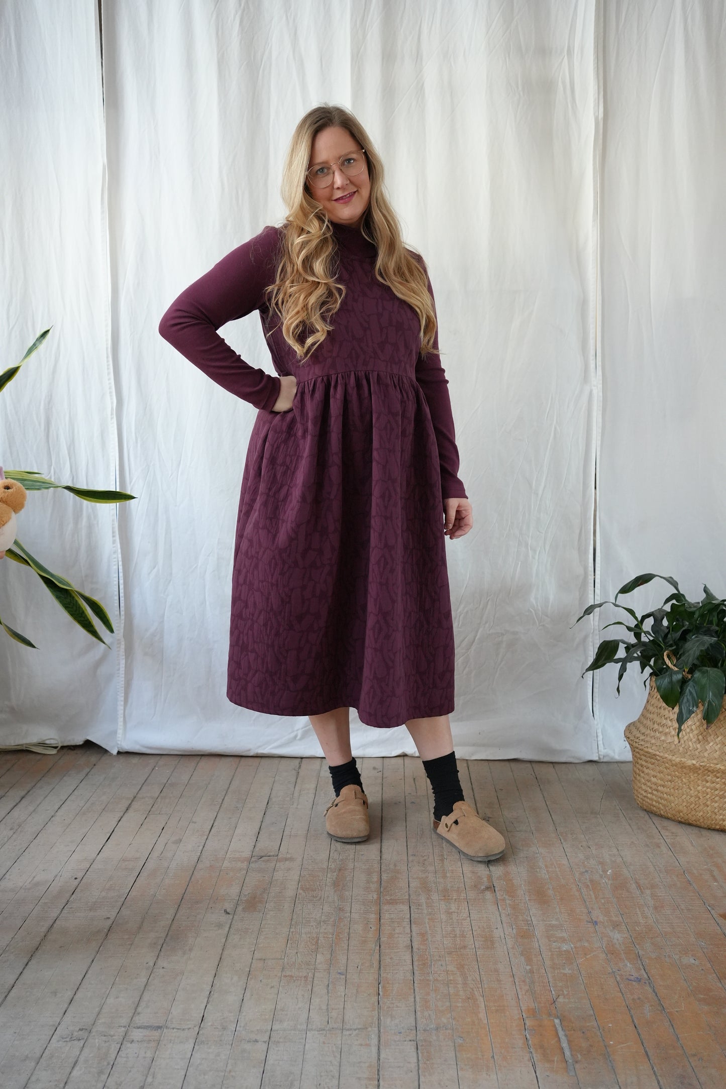 Madeleine dress- plum textured fabric - MADE TO ORDER in ANY size