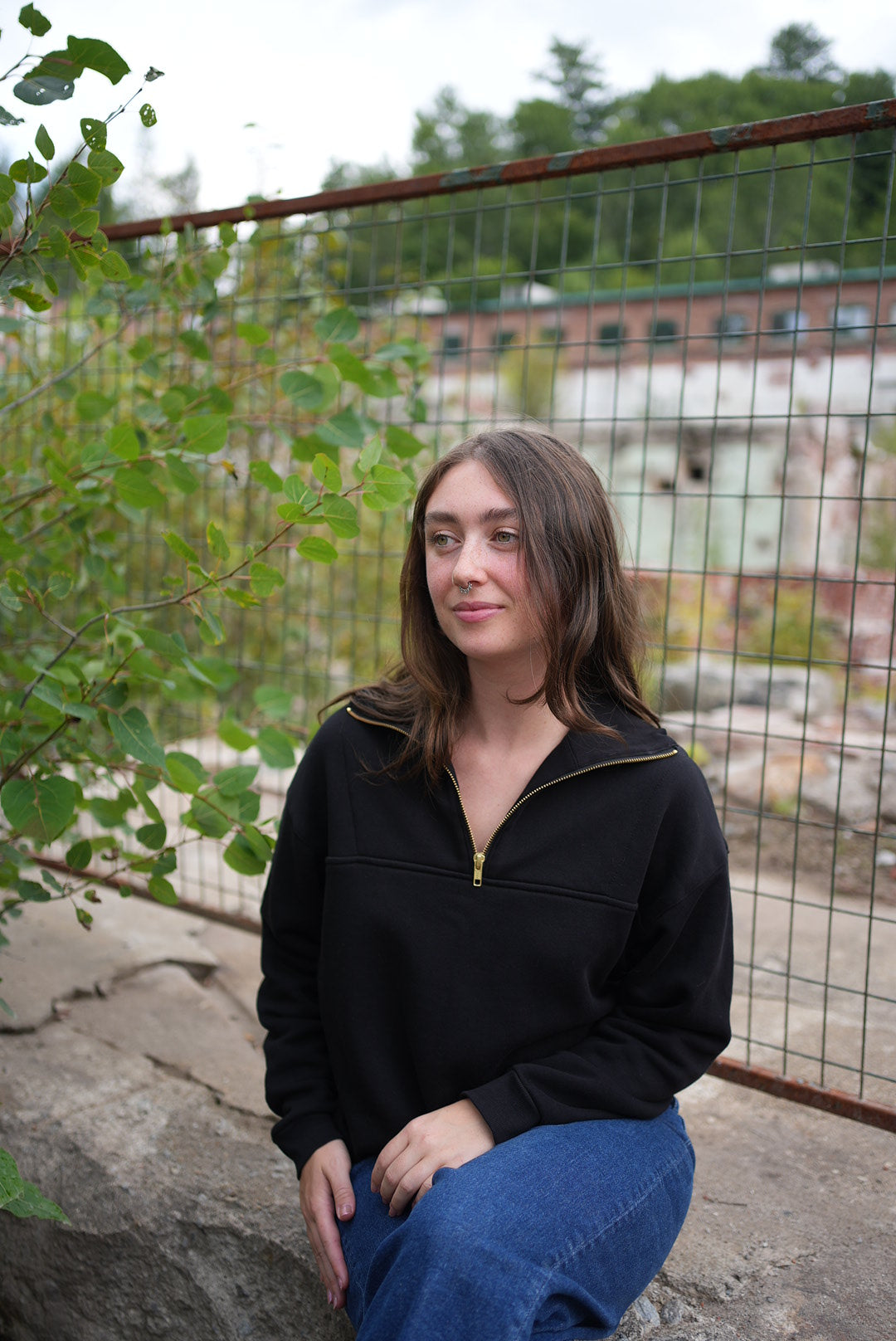 Black organic cotton half zip sweatshirt