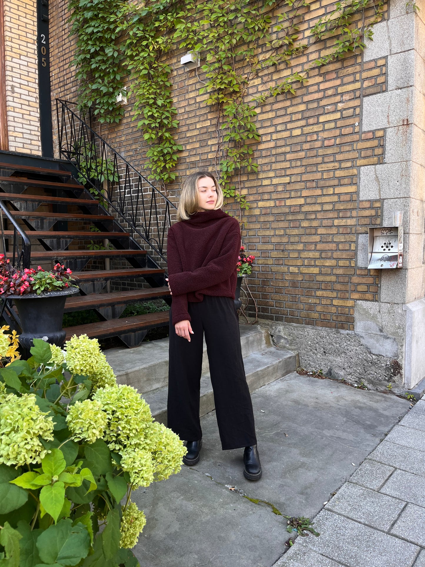 Extra thick sherpa funnel neck top- Dark Burgundy