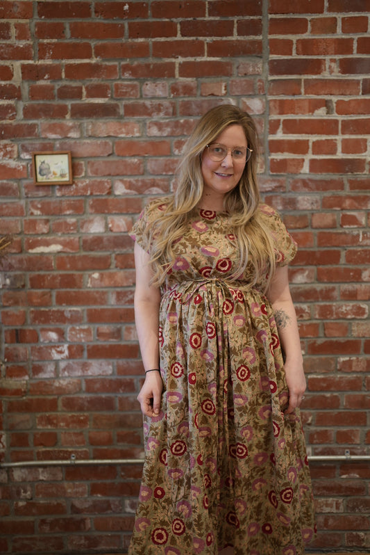 Earthy floral block print dress- ANY SIZE- made to order