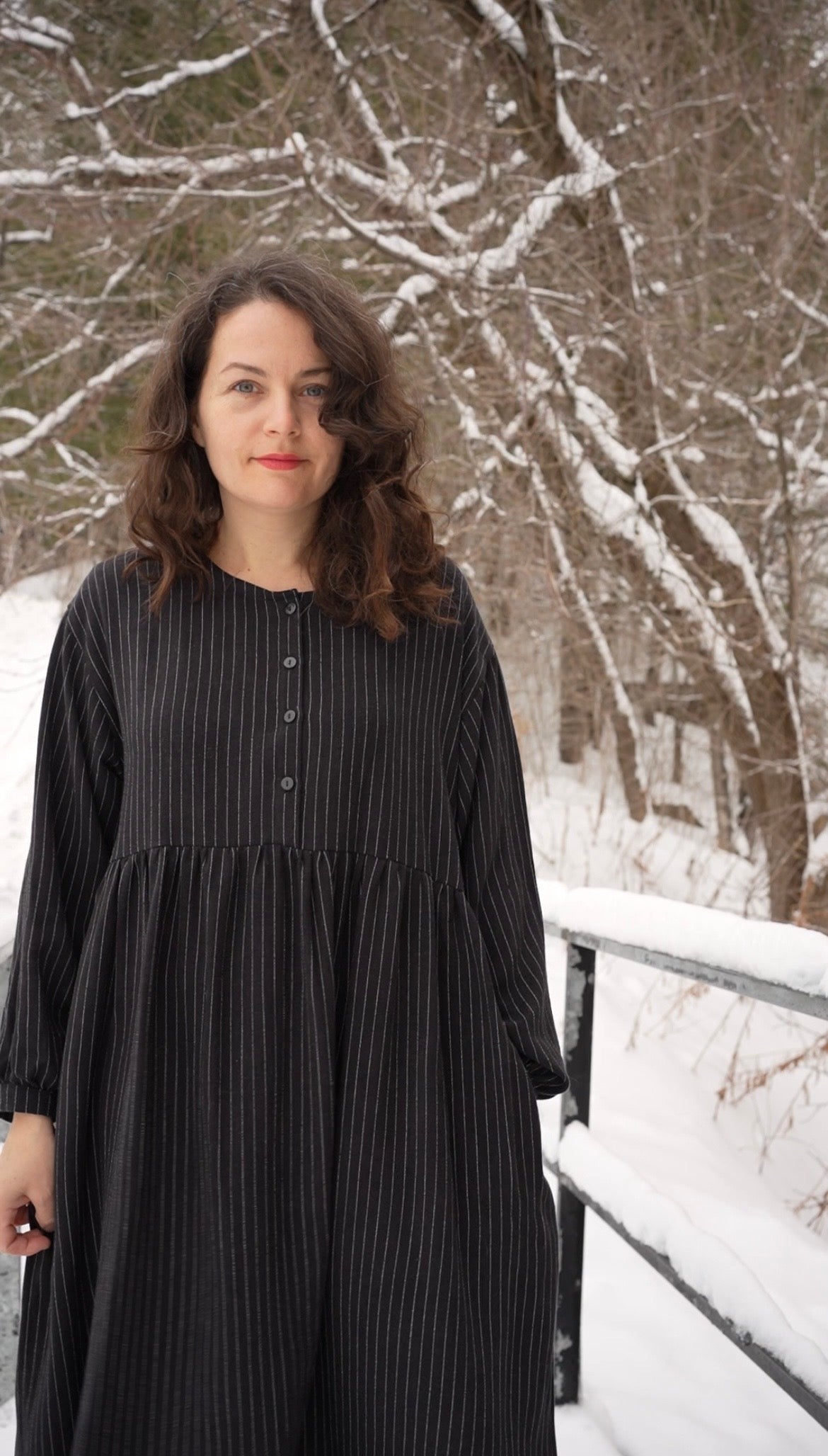 Loose fit pinstripe dress with buttons