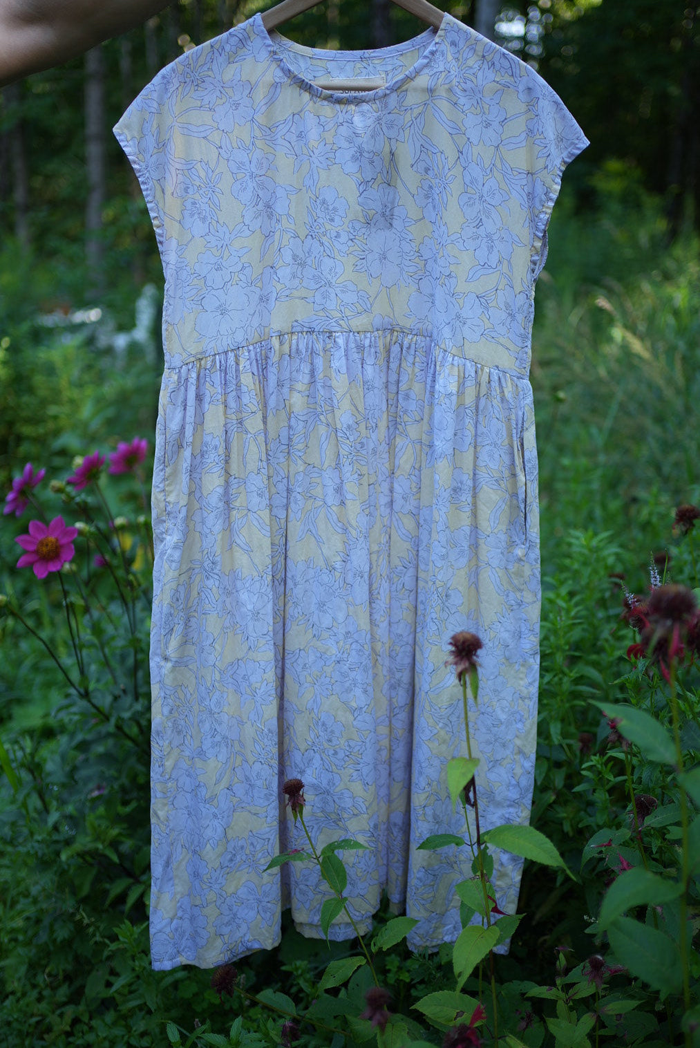 Sheer cotton floral dress lilac/beige S-M