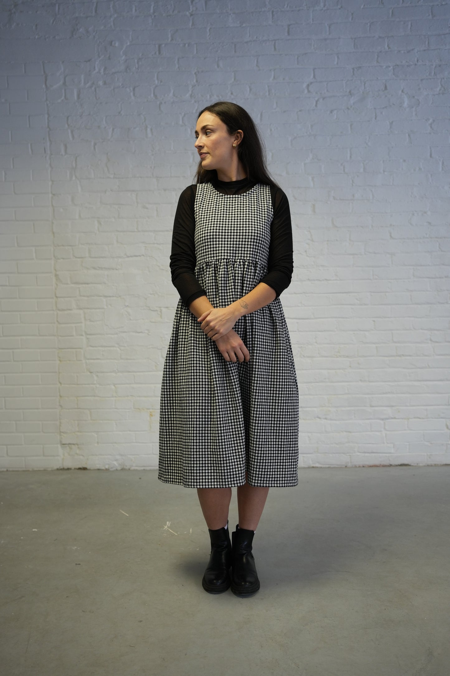 Madeleine dress- B&W organic cotton gingham- sample- size small- last one
