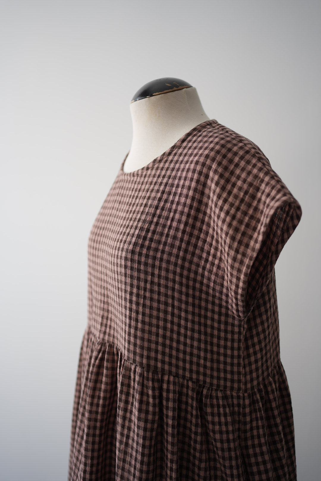 Organic cotton short sleeve dress- cocoa gingham