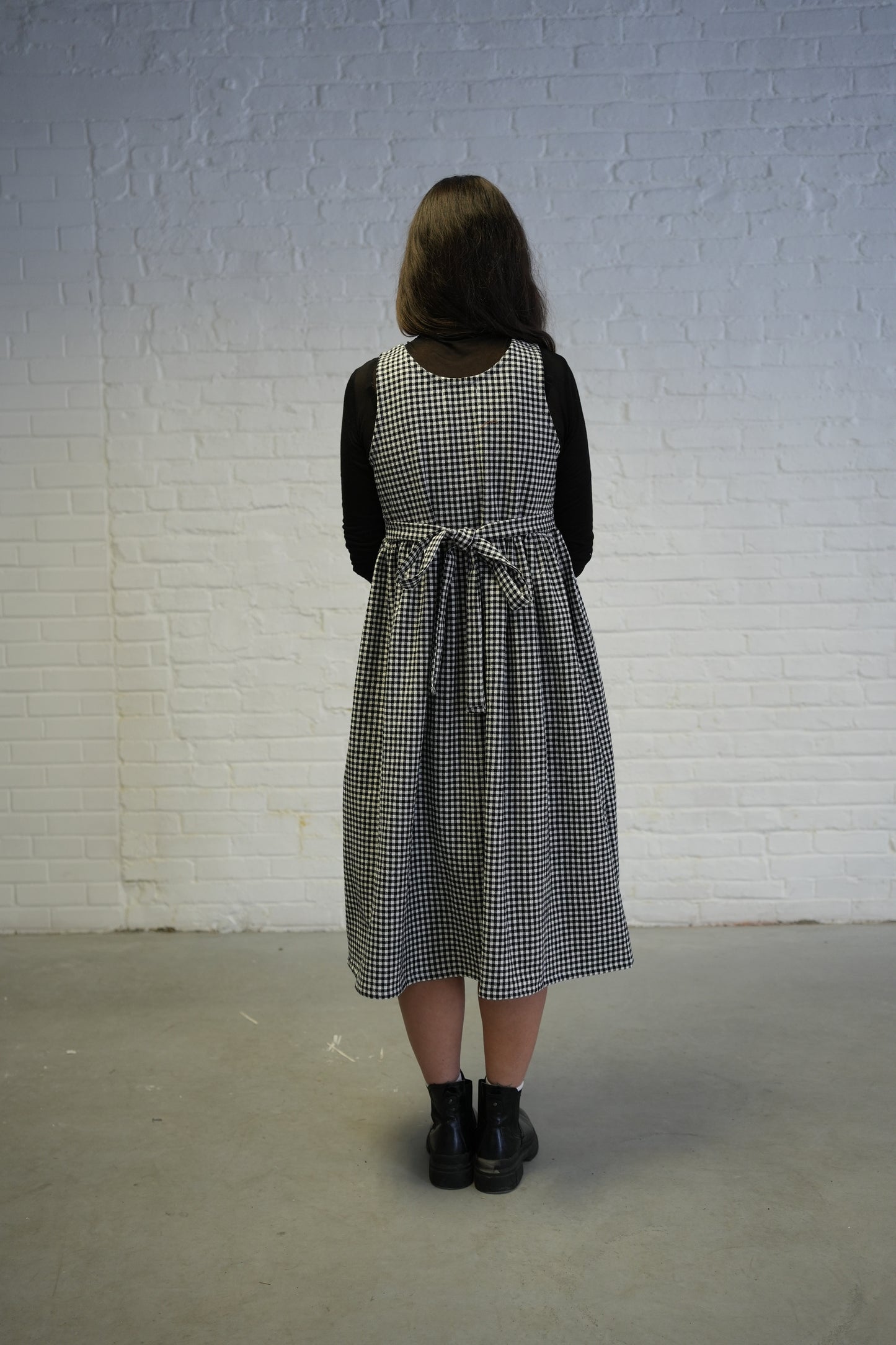 Madeleine dress- B&W organic cotton gingham- sample- size small- last one