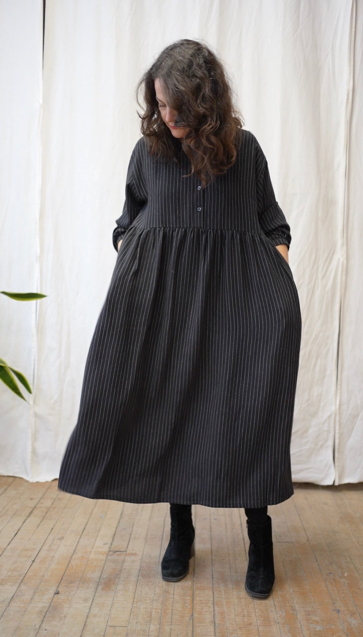 Loose fit pinstripe dress with buttons