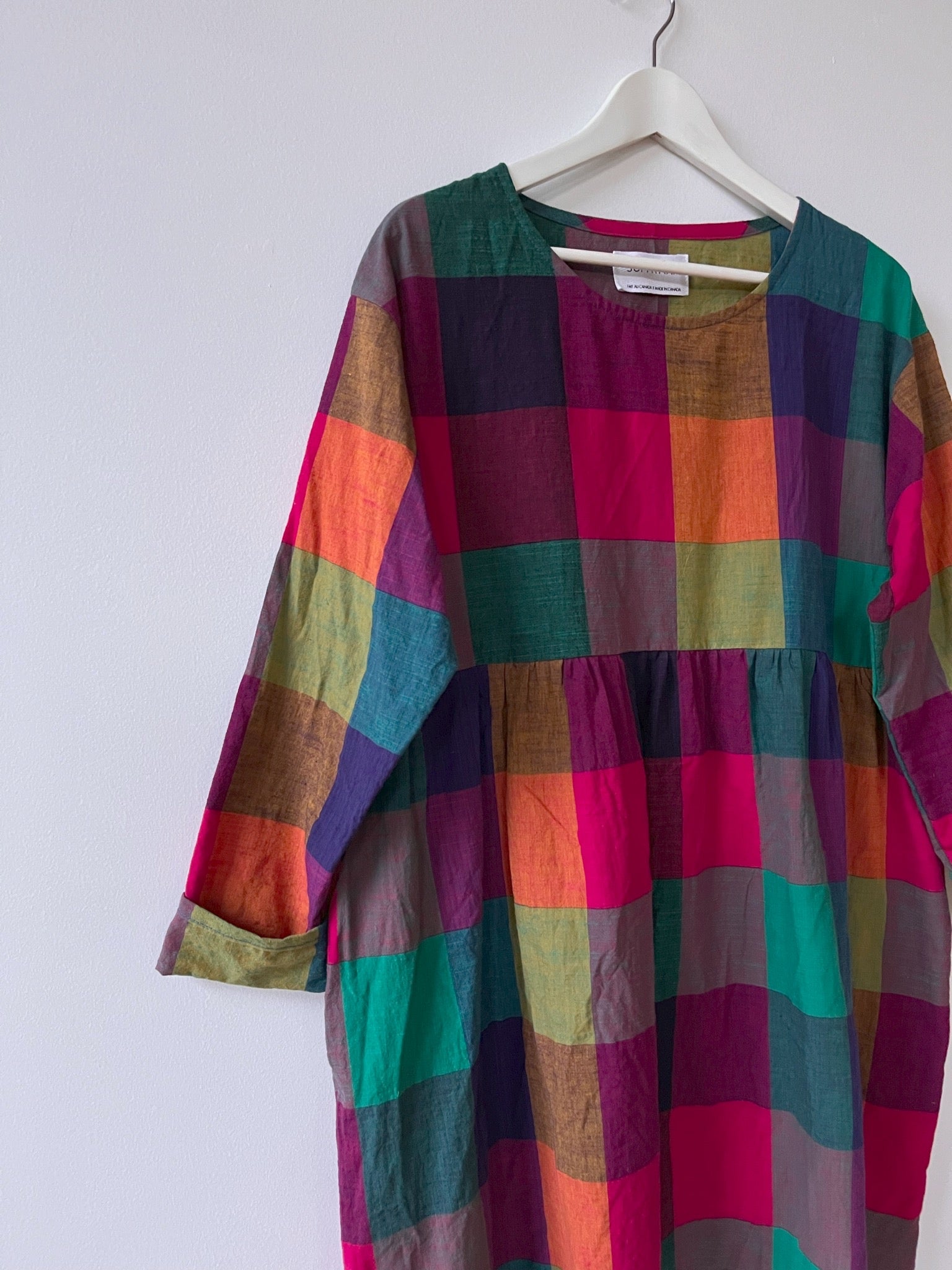 Long sleeve rainbow plaid dress- MADE TO ORDER