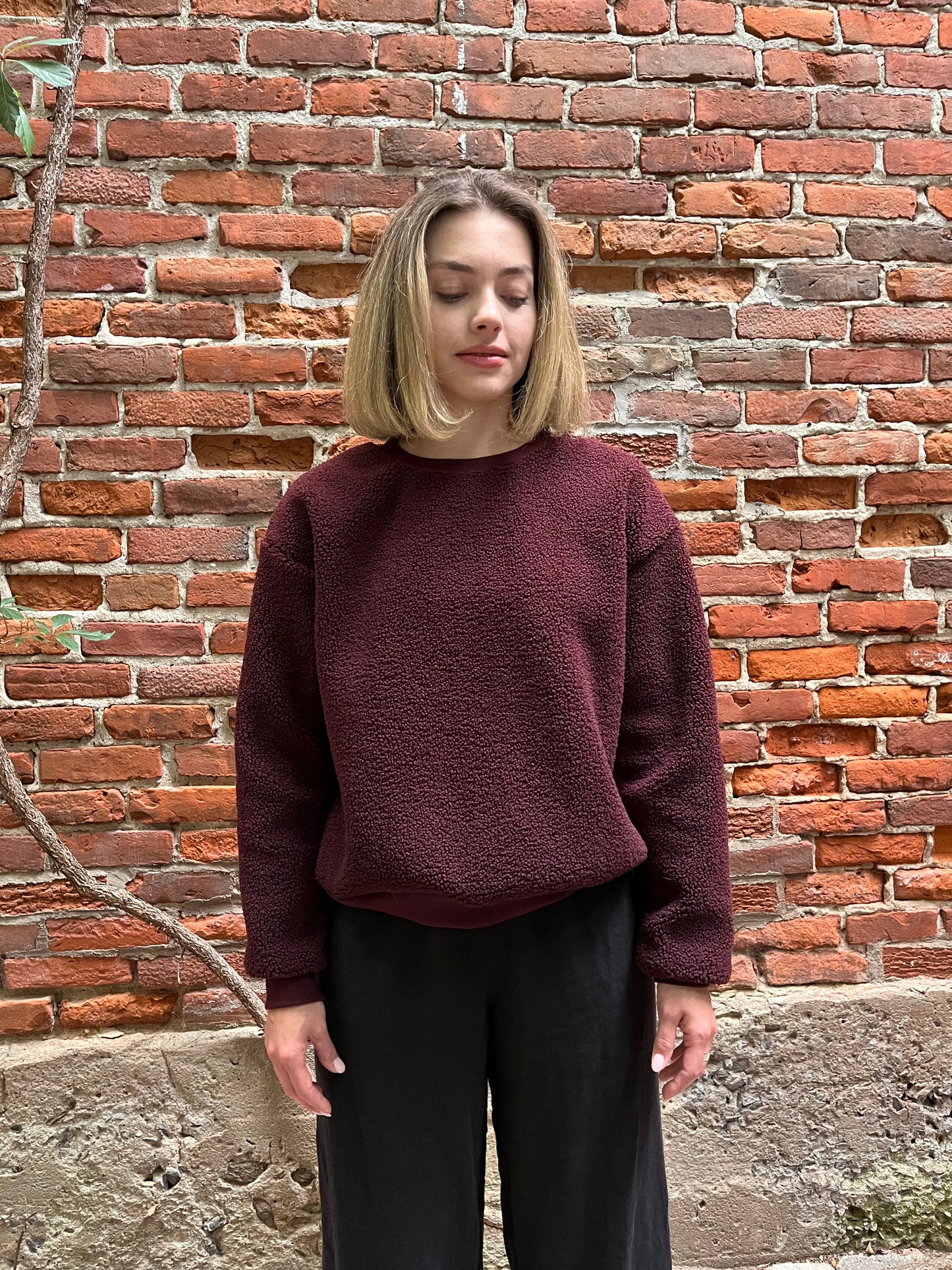 Extra thick sherpa crewneck- Dark Burgundy