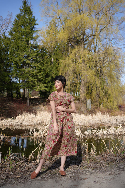 Earthy floral block print dress- ANY SIZE- made to order