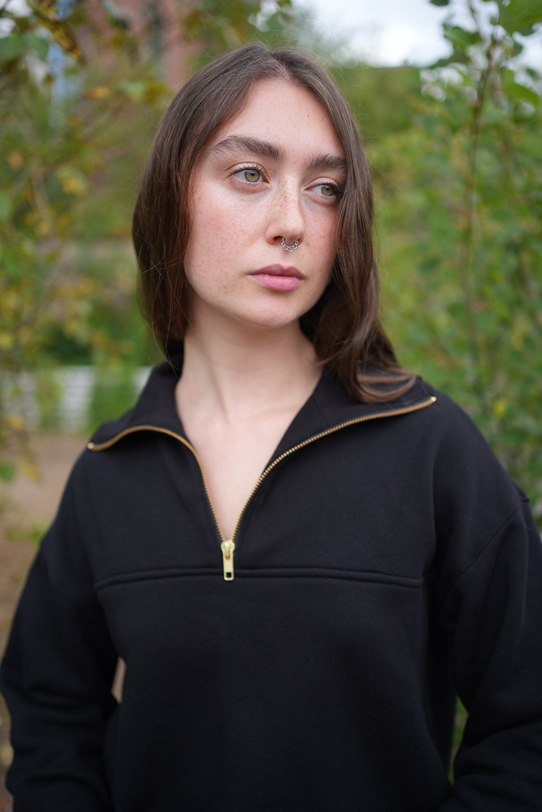 Black organic cotton half zip sweatshirt