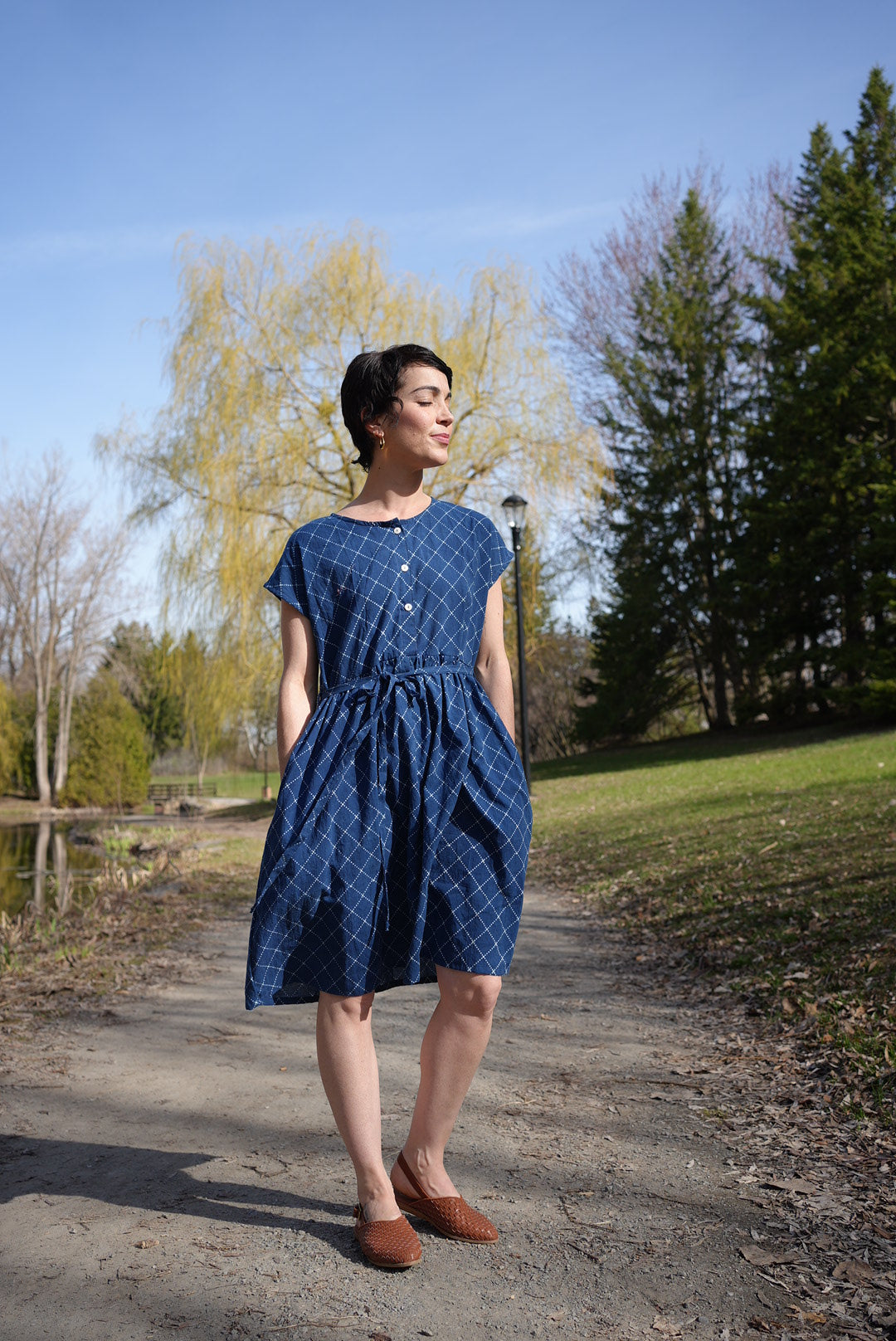 Button up natural indigo dye dress- three available- ready to ship