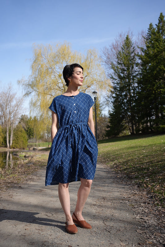 Button up natural indigo dye dress- three available- ready to ship