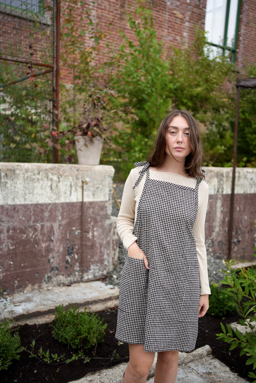 gingham pinafore - cotton/linen blend