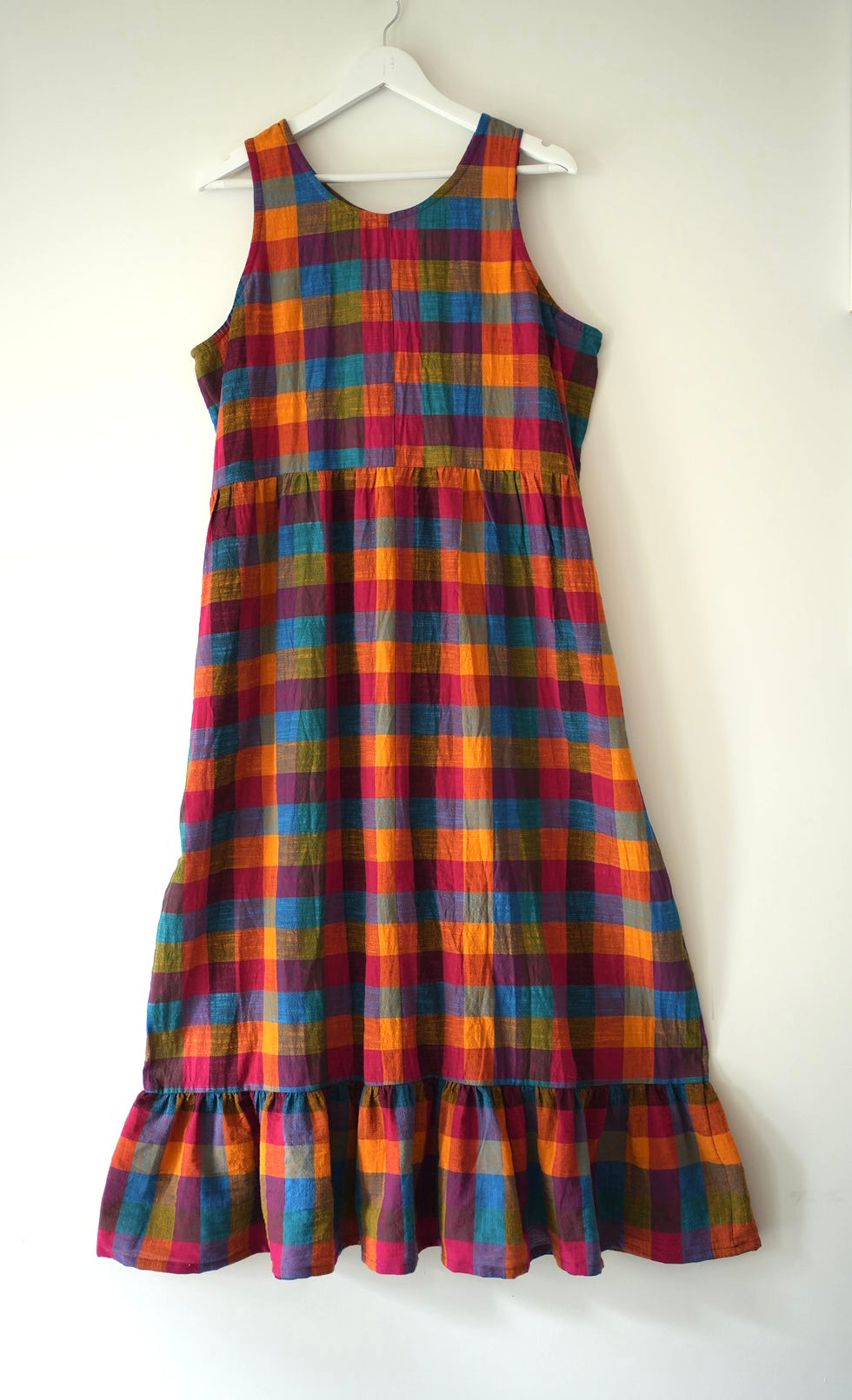 Bright check ankle length dress- XL
