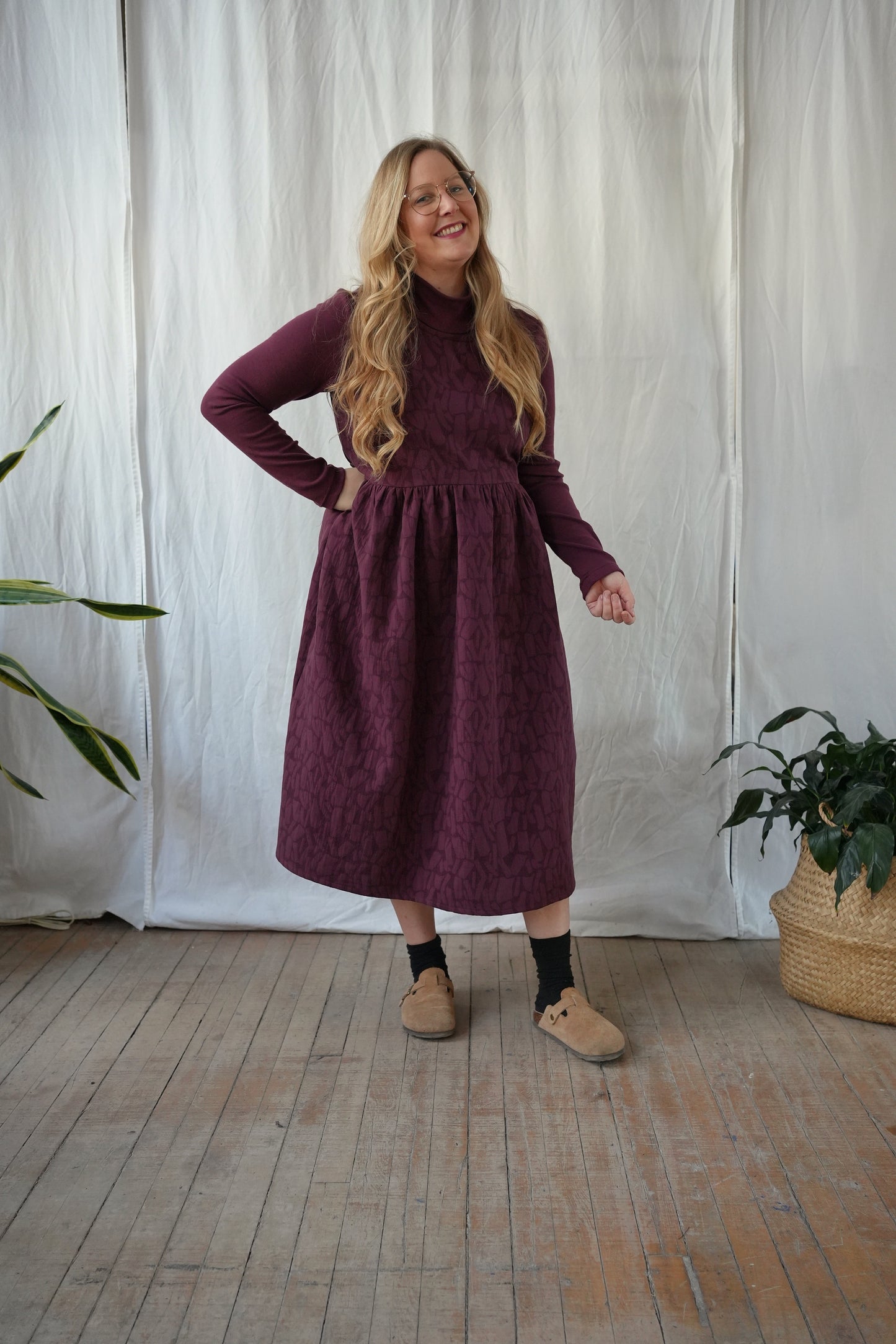 Madeleine dress- plum textured fabric - MADE TO ORDER in ANY size