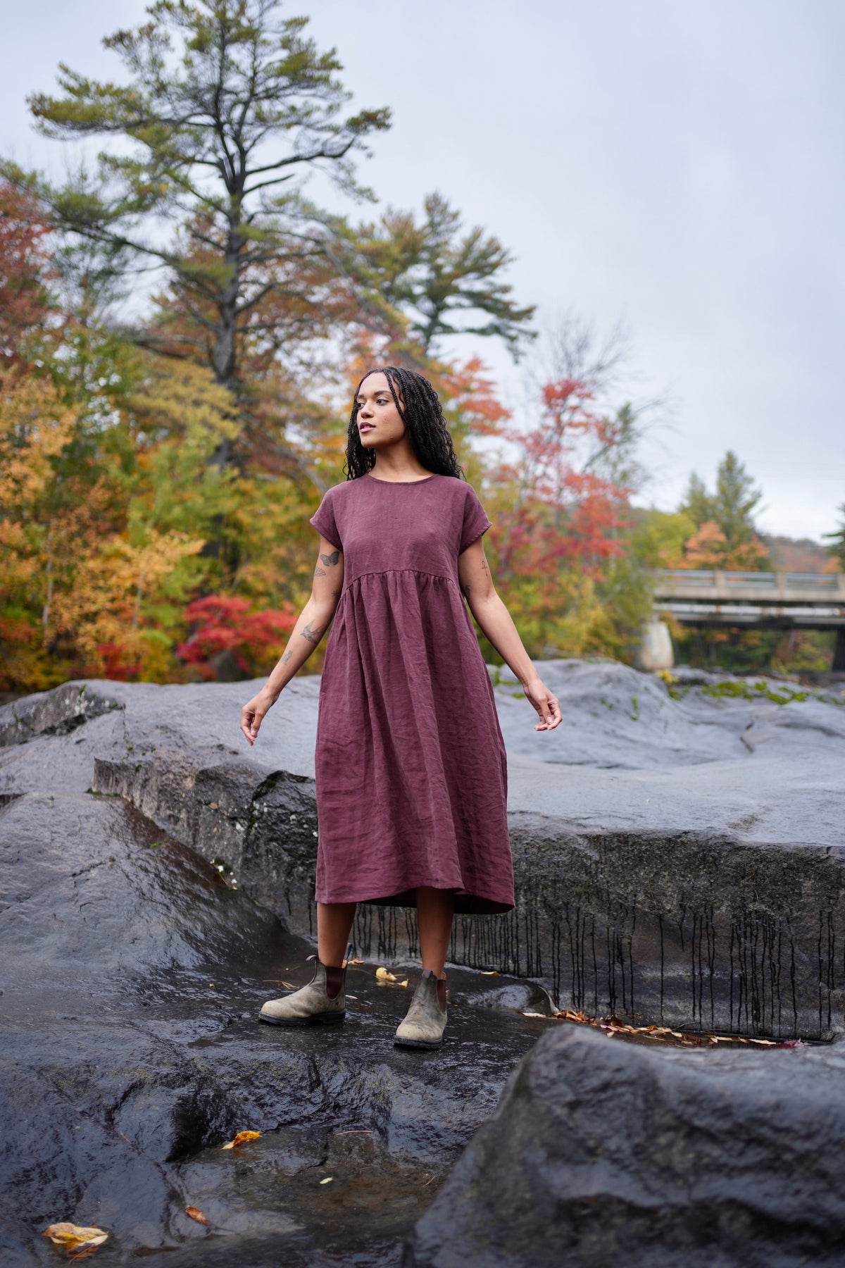 loose fit linen dress- Mulled wine- last one S-M