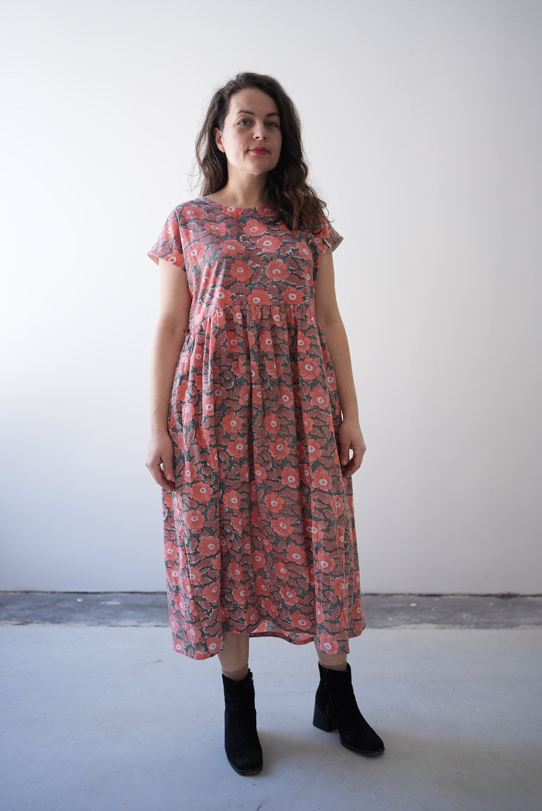 Cotton short sleeve dress- floral blockprint