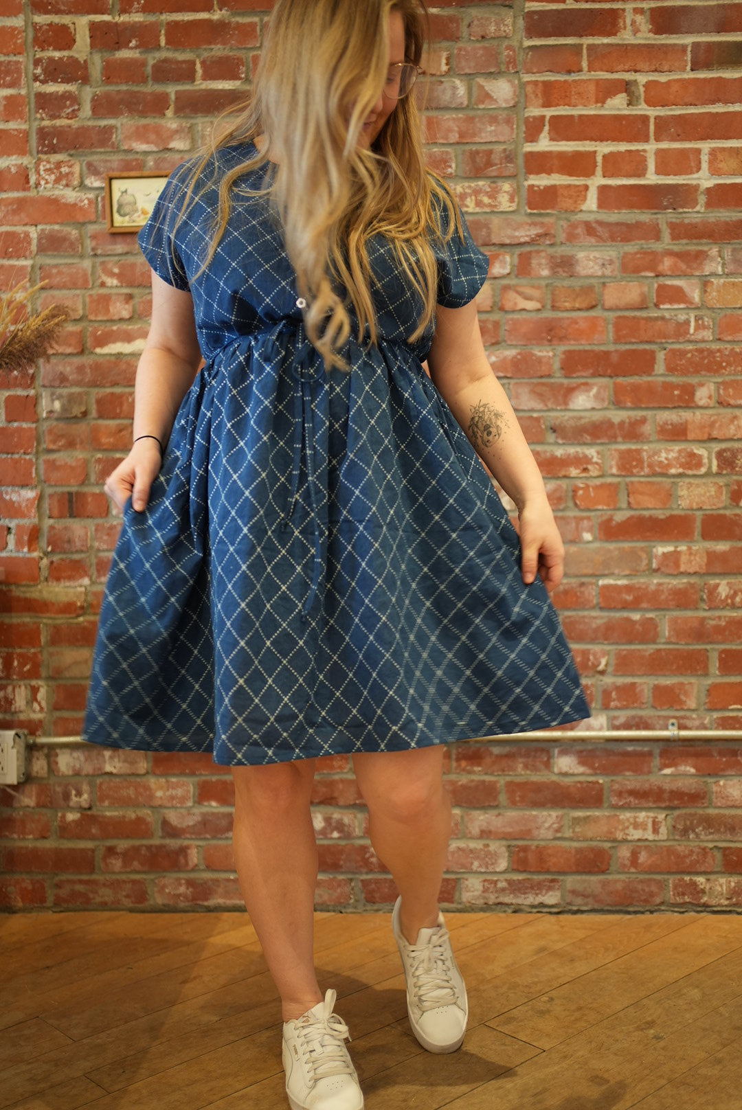 Button up natural indigo dye dress- three available- ready to ship