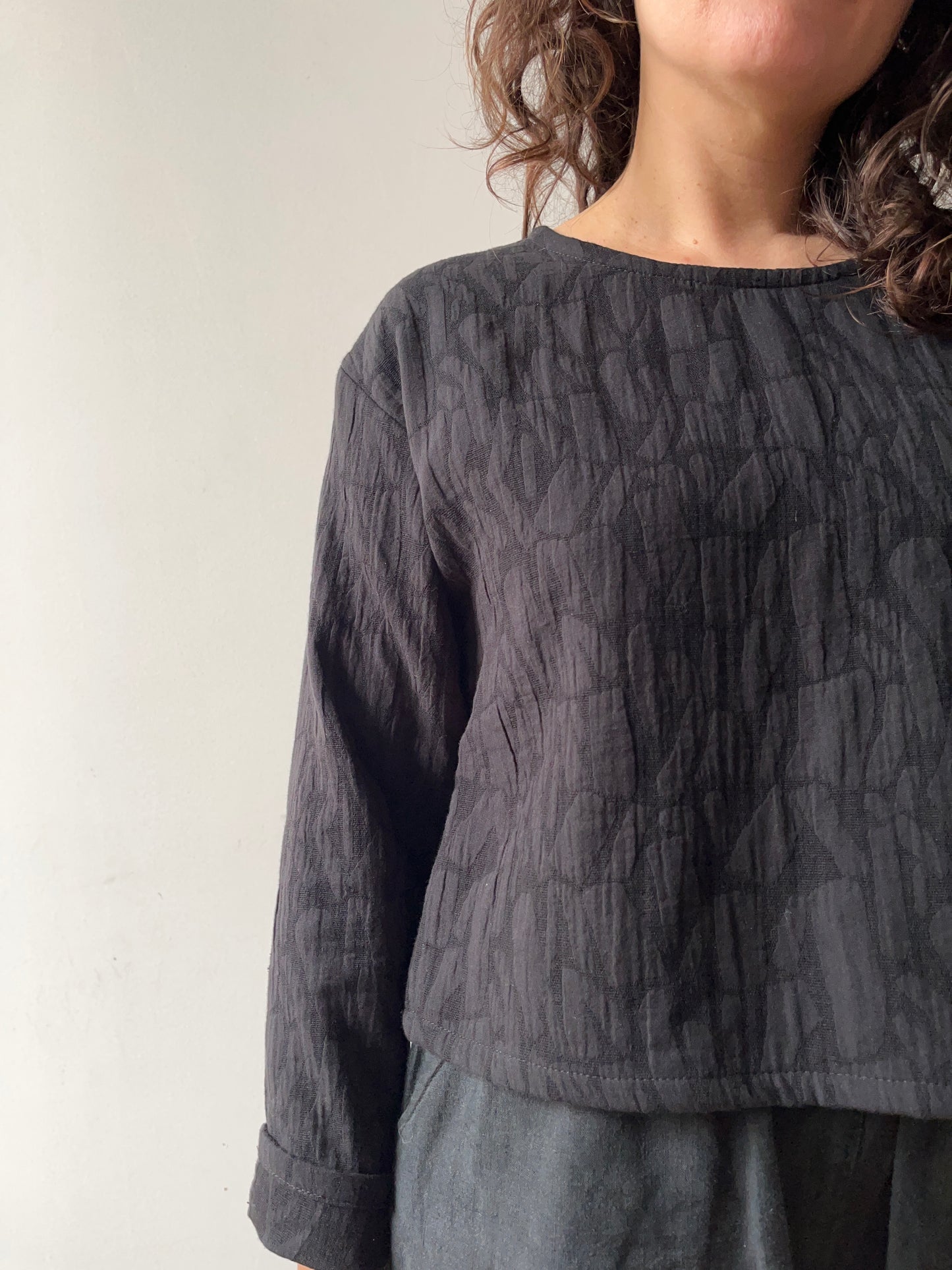 Textured long sleeve top- available in two colours Black or Moss