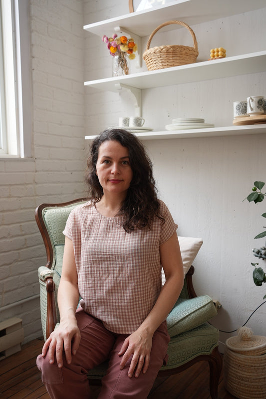 Organic cotton boxy top- peony