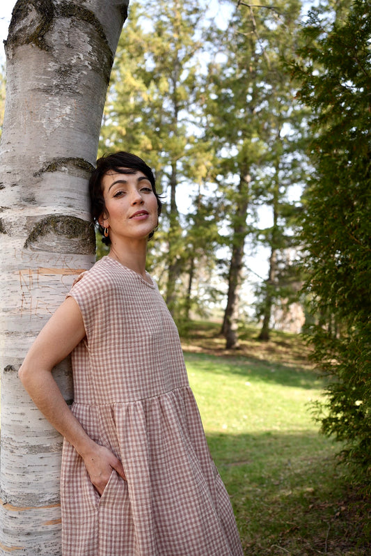 Organic cotton loose fit gingham dress- peony- ANY SIZE