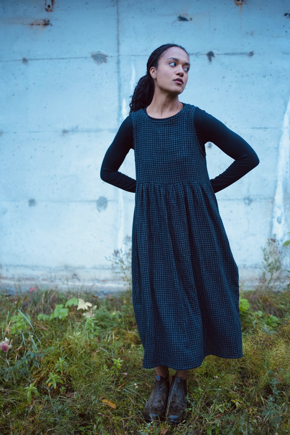 Robe Madeleine - double gaze de coton biologique noir et blanc