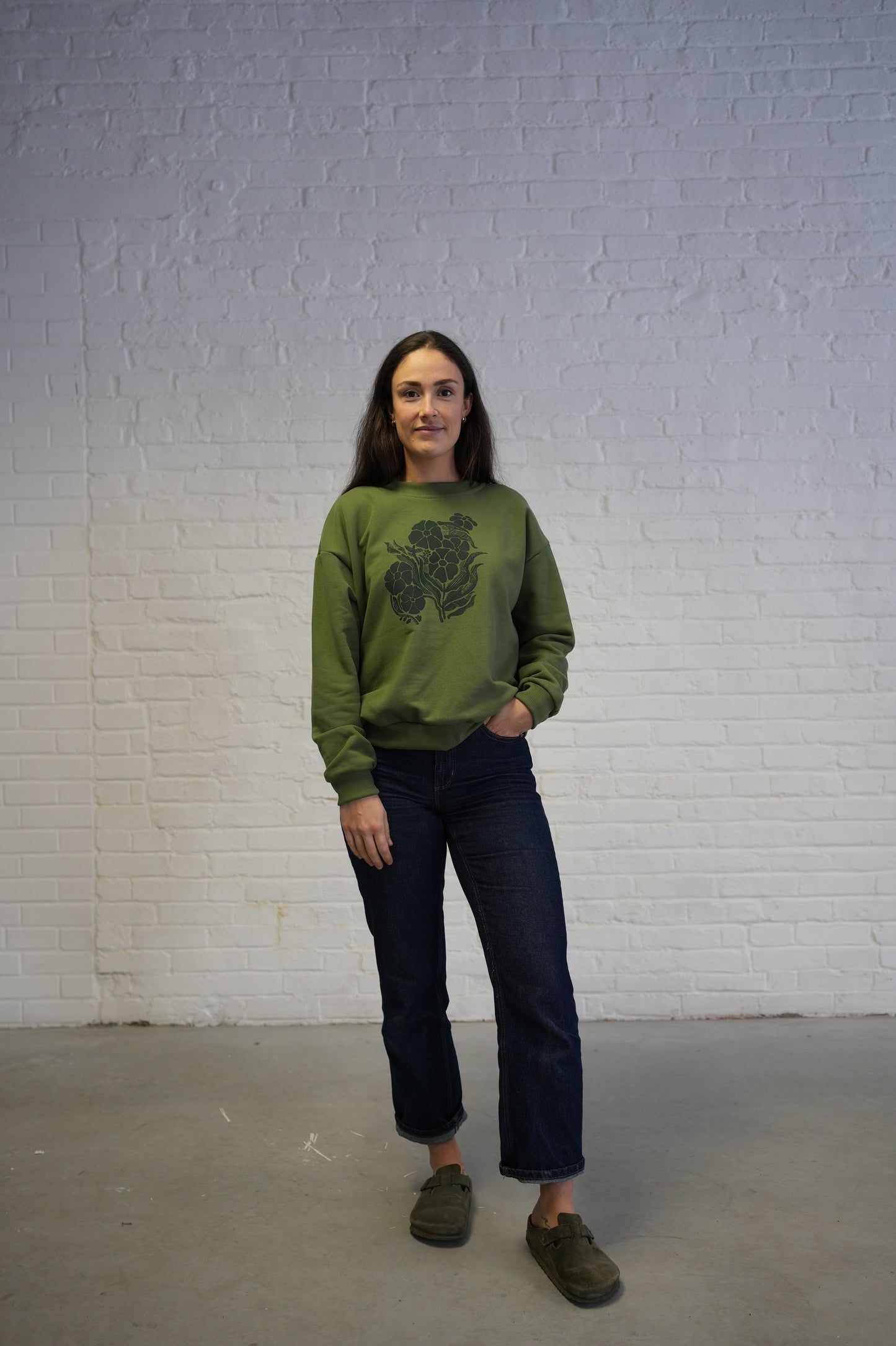 Organic cotton flower sweatshirt -  washed green