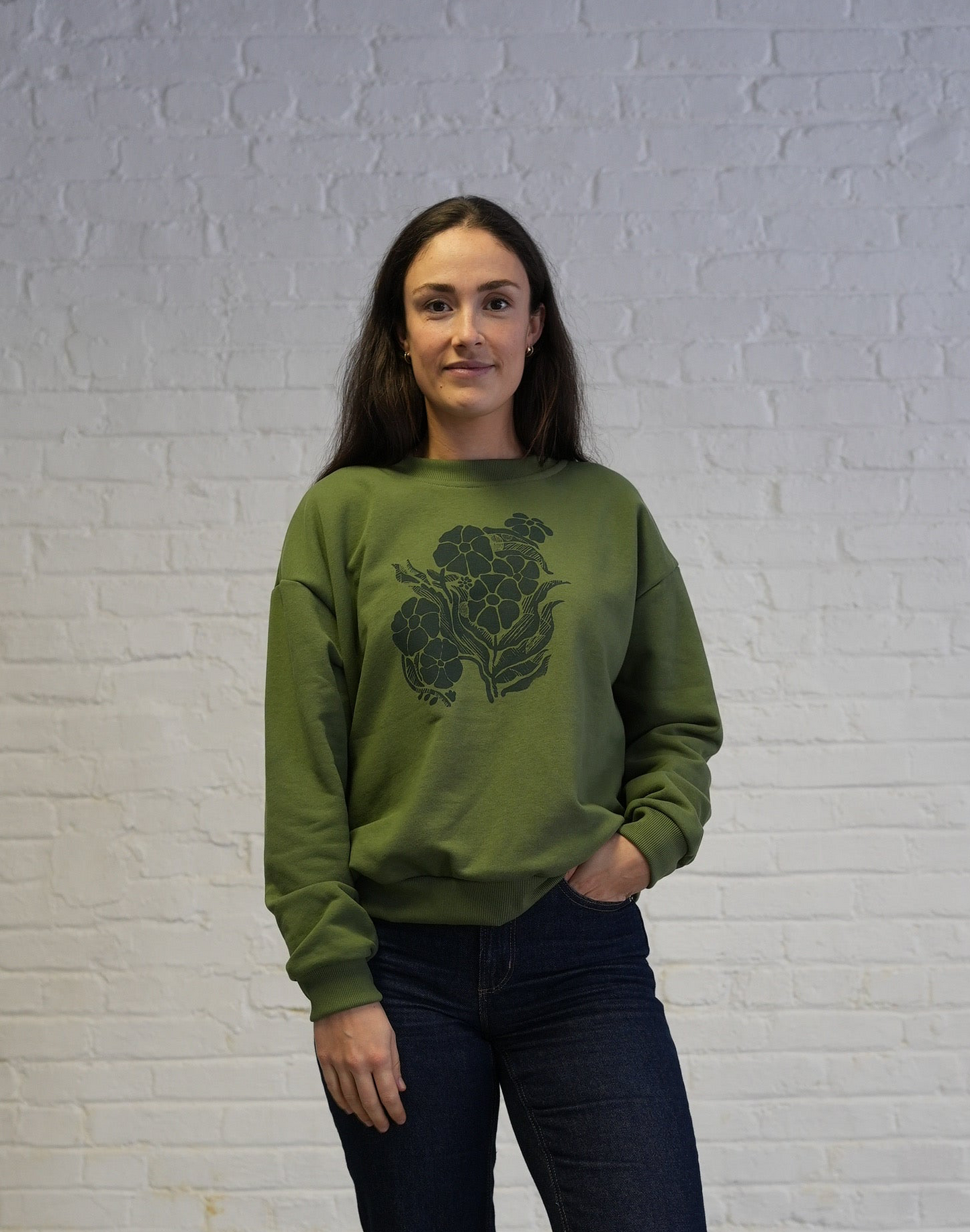 Organic cotton flower sweatshirt -  washed green