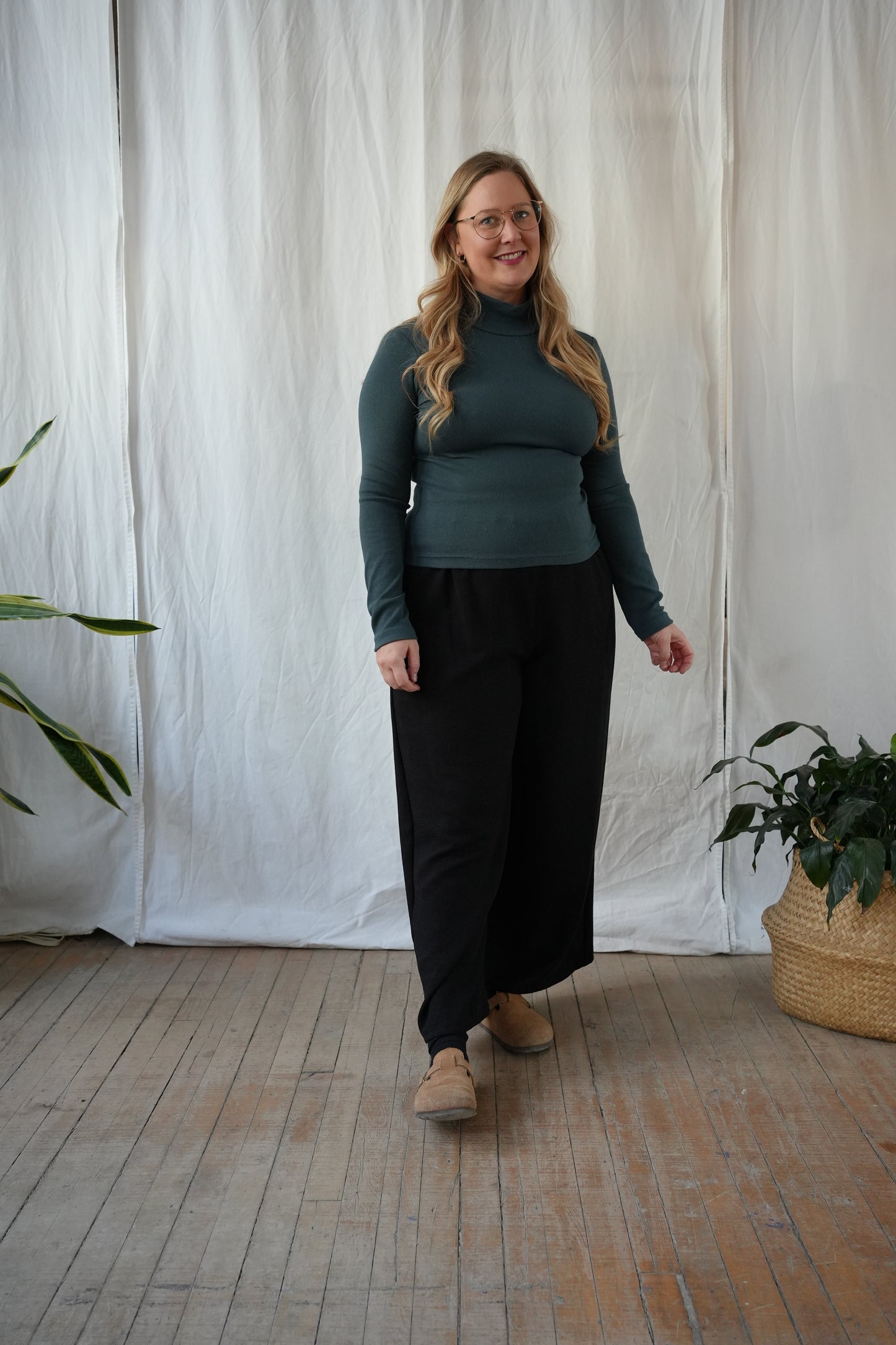 Ribbed mock neck long sleeve shirt- Lagoon