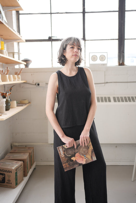 Black and white pinstripe sleeveless top