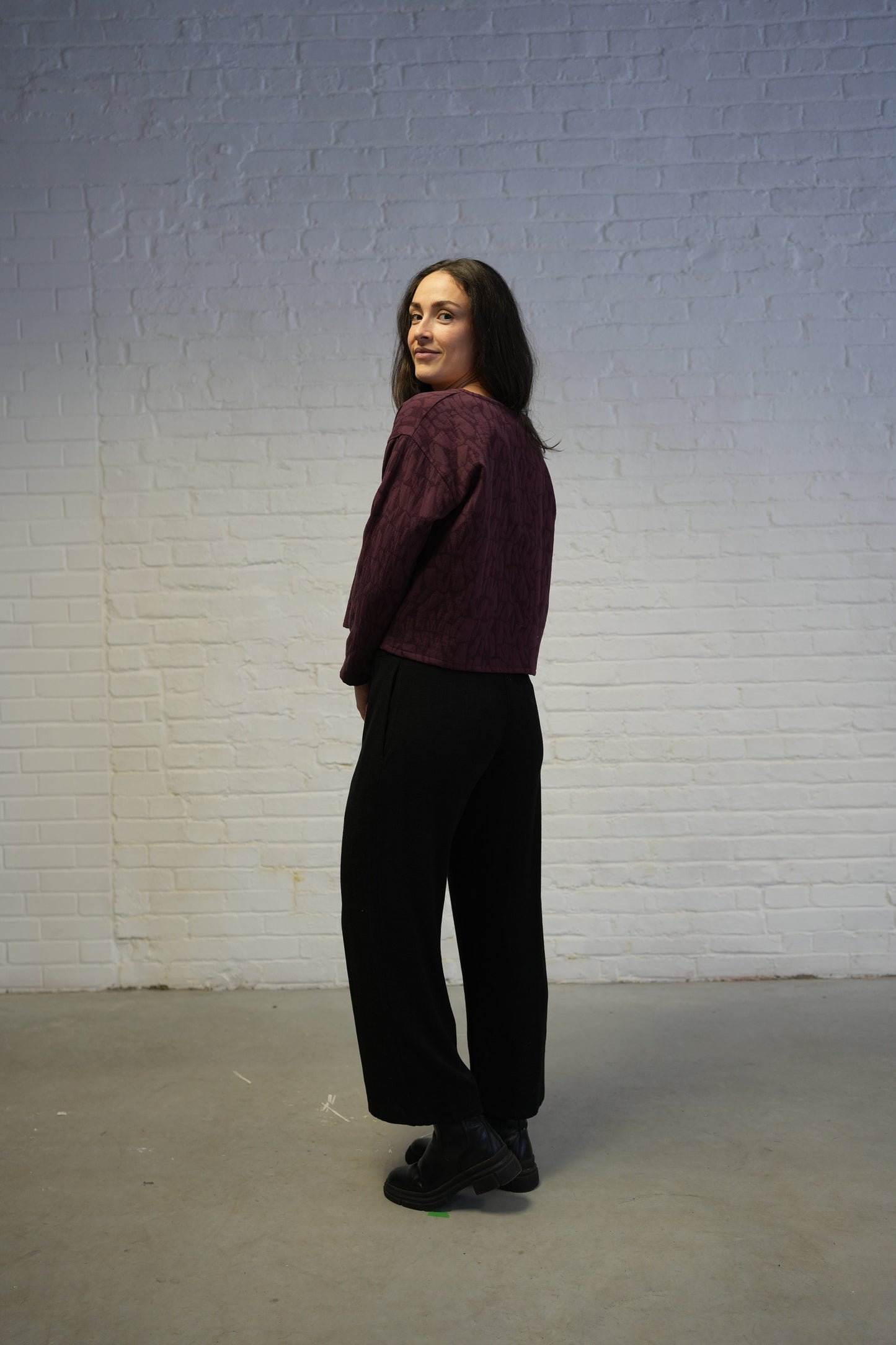 Long sleeve textured top- Plum