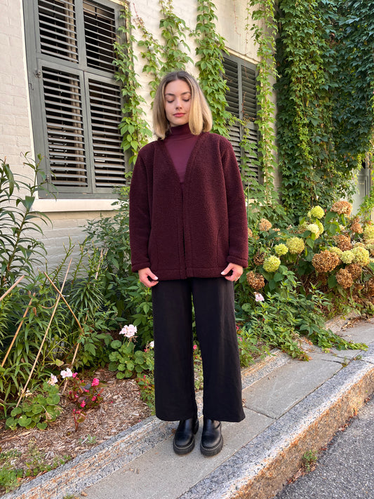 Extra thick sherpa cardigan- Dark burgundy