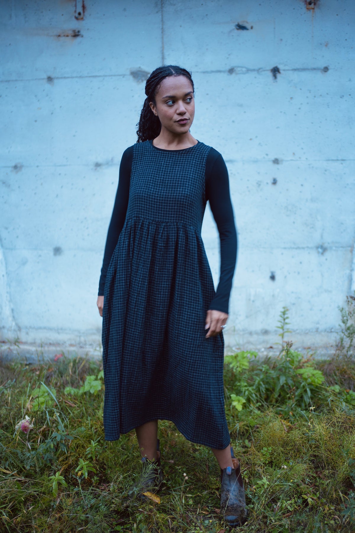 Robe Madeleine - double gaze de coton biologique noir et blanc