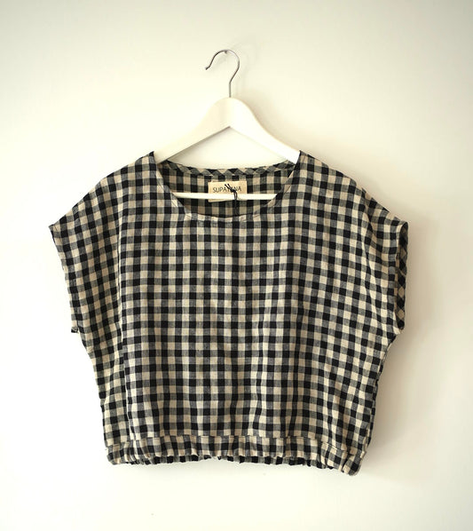 Haut à carreaux vichy 100 % lin M/L