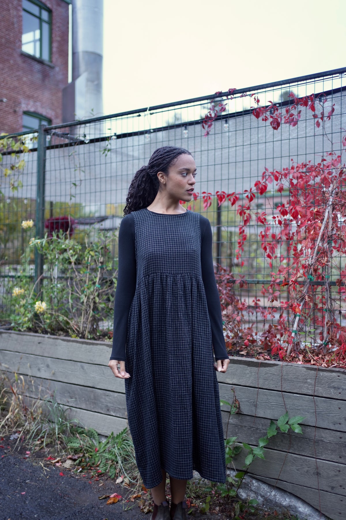 Robe Madeleine - double gaze de coton biologique noir et blanc