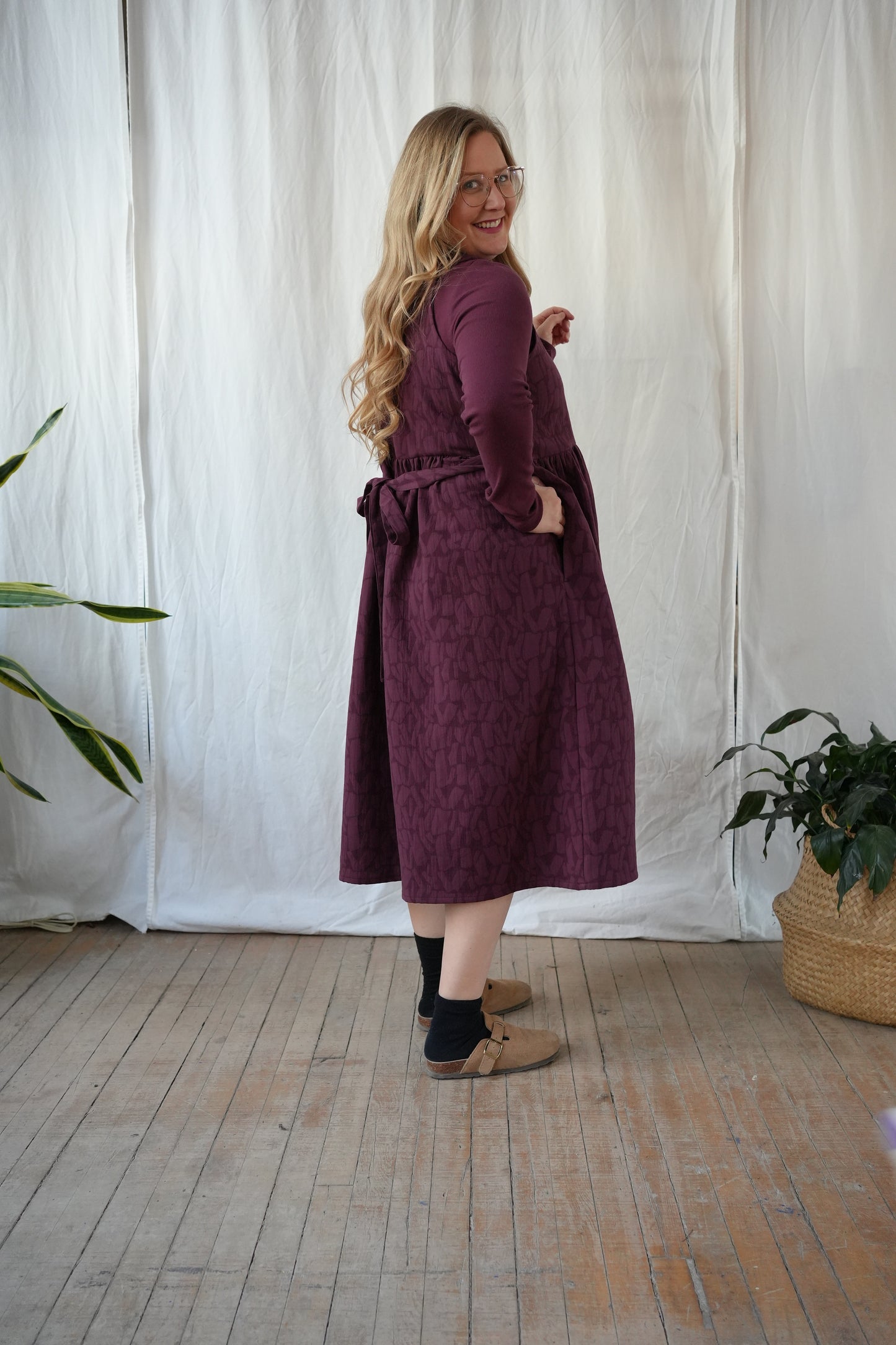 Madeleine dress- plum textured fabric - MADE TO ORDER in ANY size