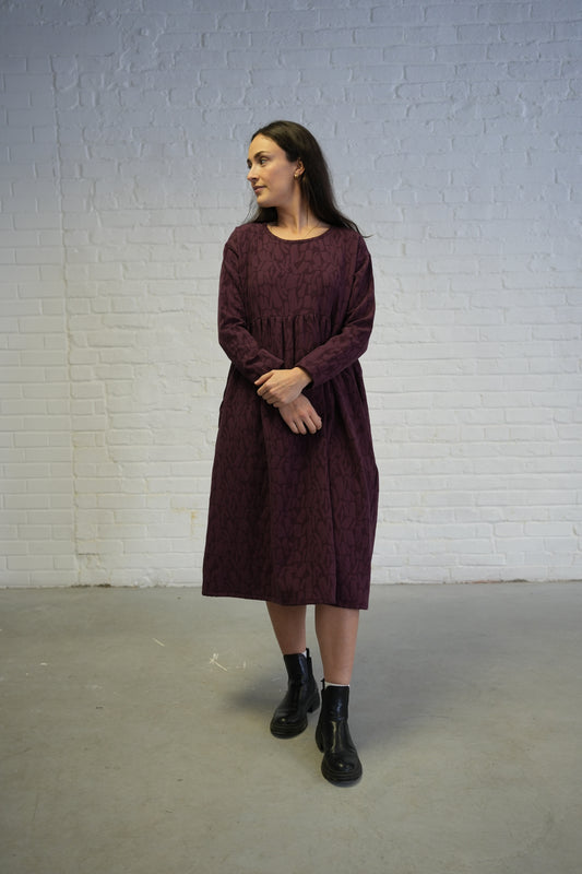 Loose fit long sleeved textured dress- Plum- two left in S-M