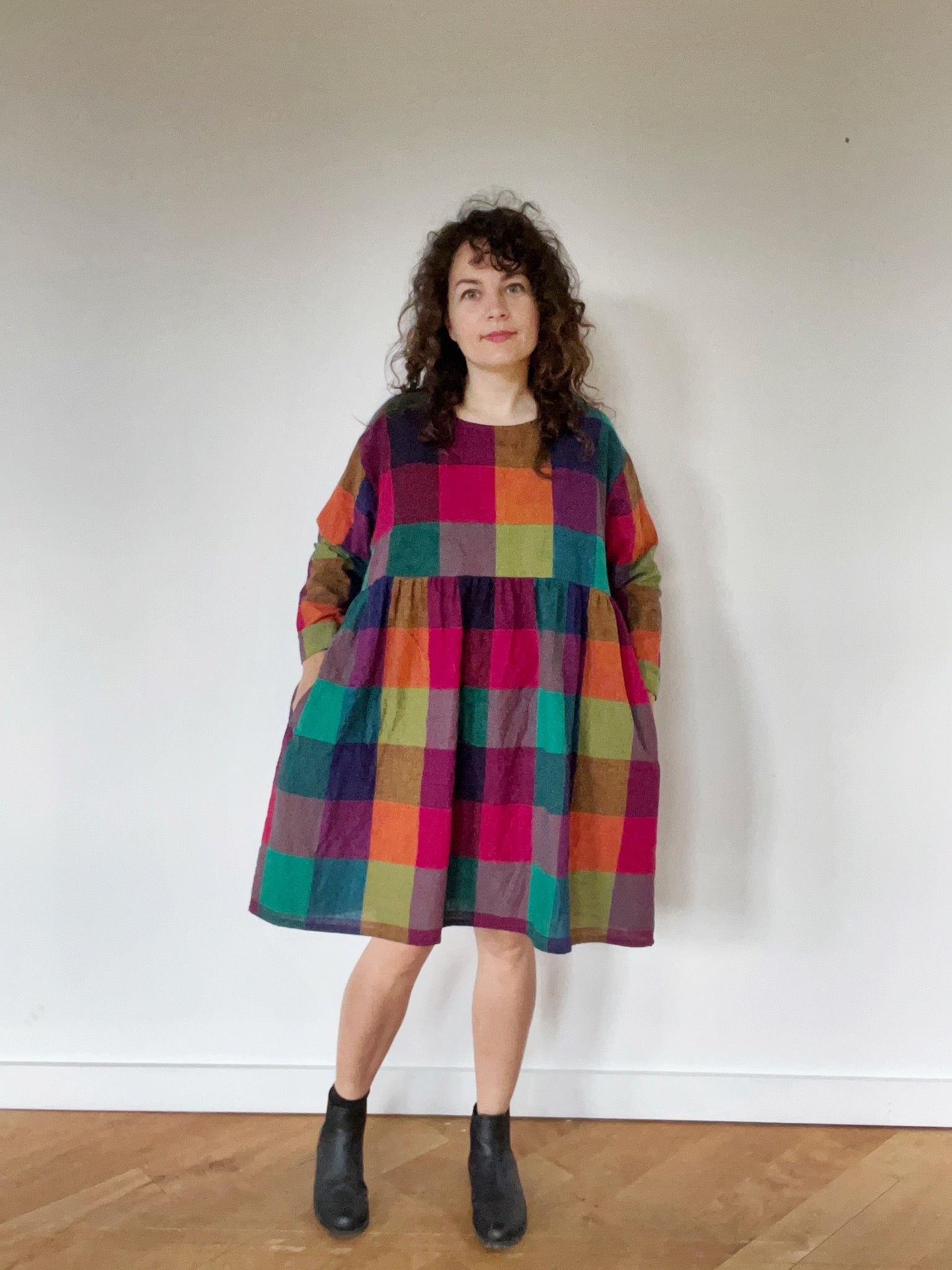 Long sleeve rainbow plaid dress- MADE TO ORDER