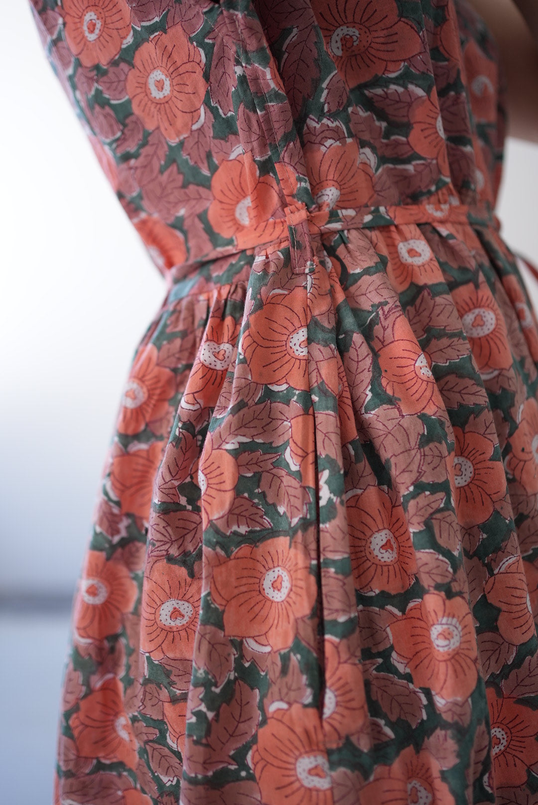 Cotton short sleeve dress- floral blockprint