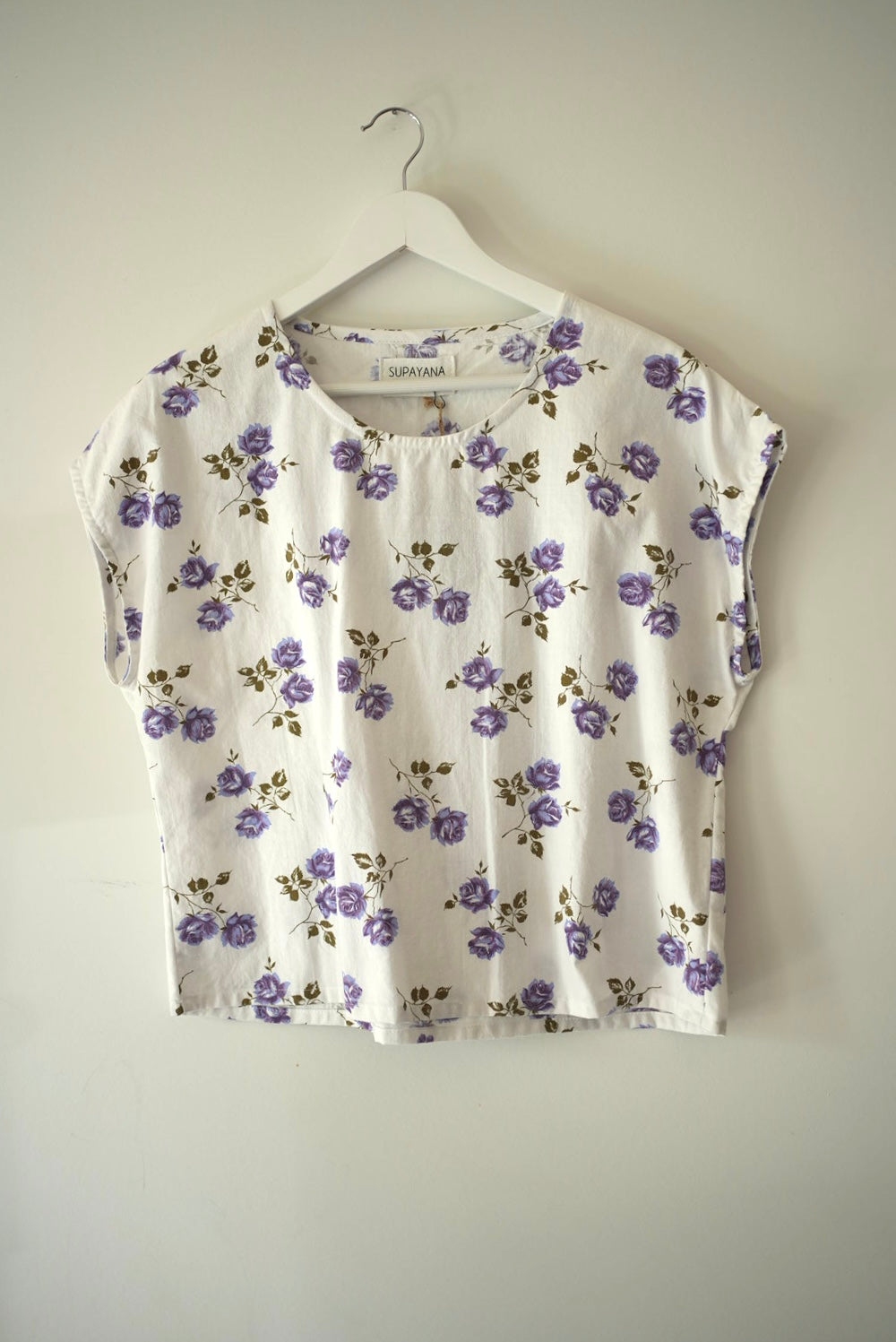 boxy top - 100% cotton purple floral bedsheets! M/L