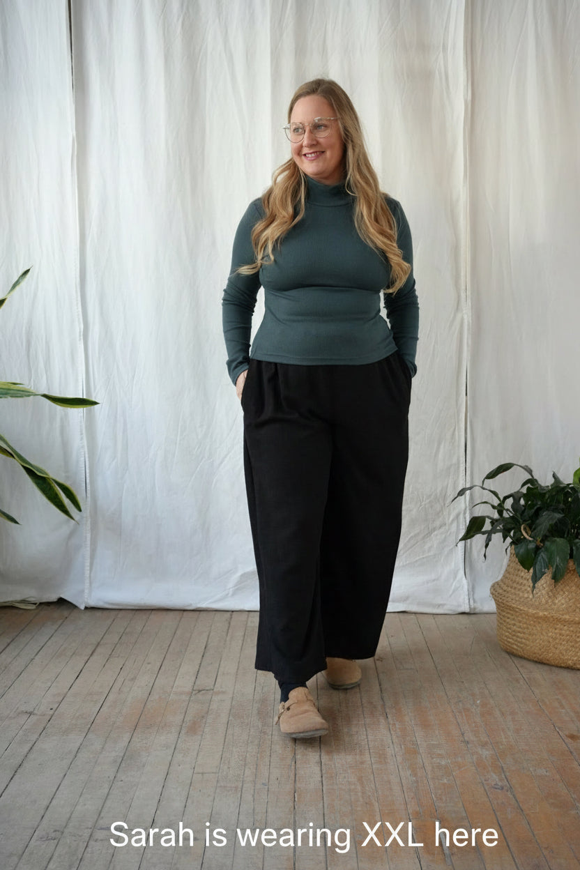 Ribbed mock neck long sleeve shirt- Lagoon