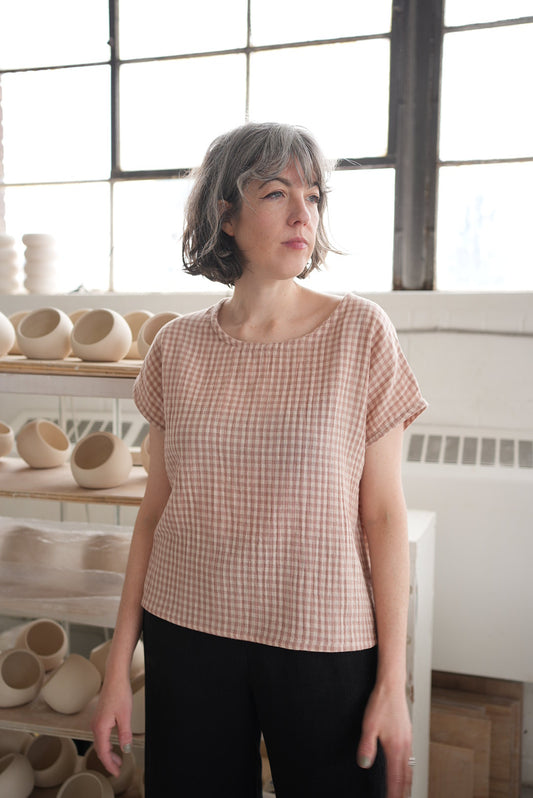 Organic cotton boxy top- peony