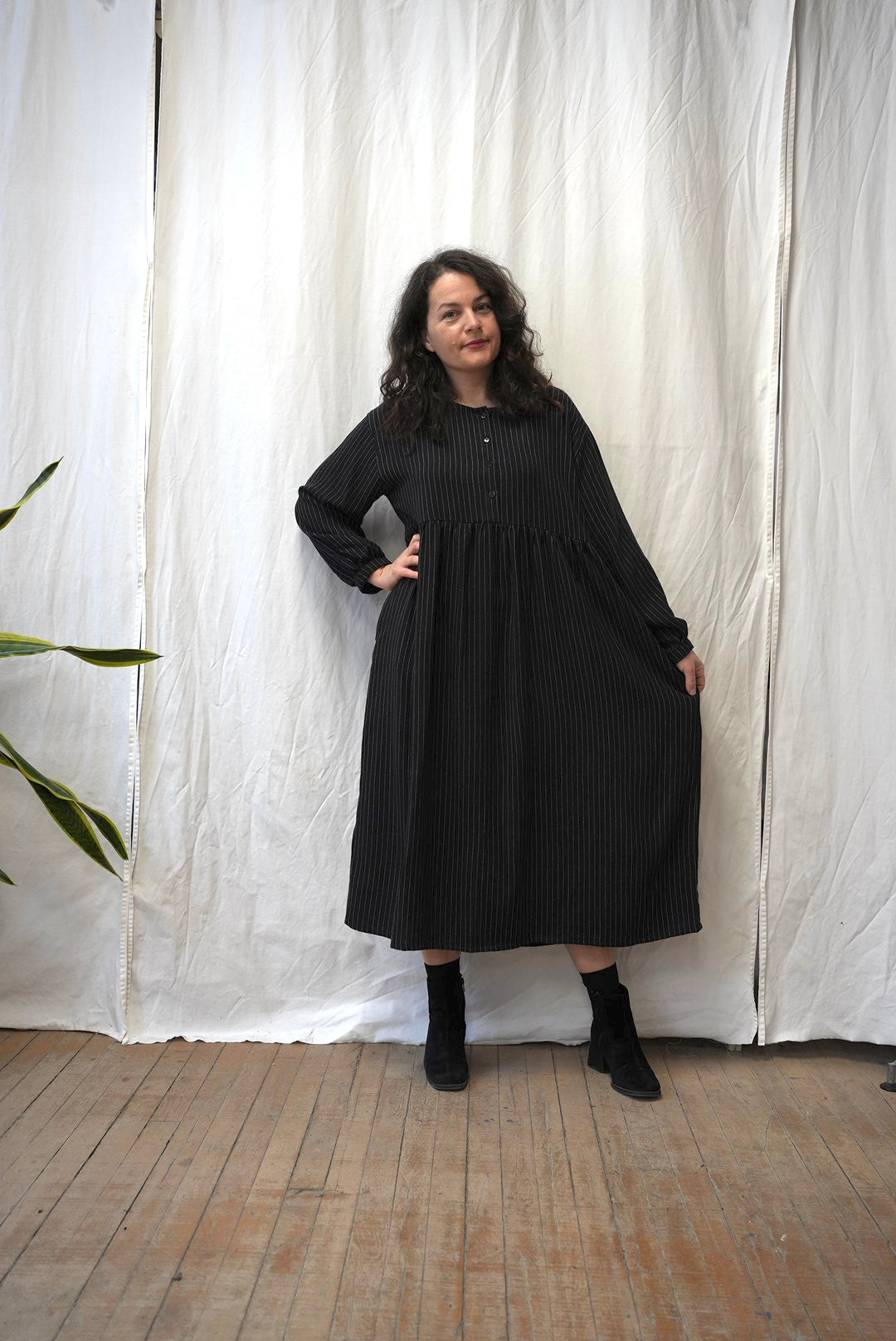 Loose fit pinstripe dress with buttons