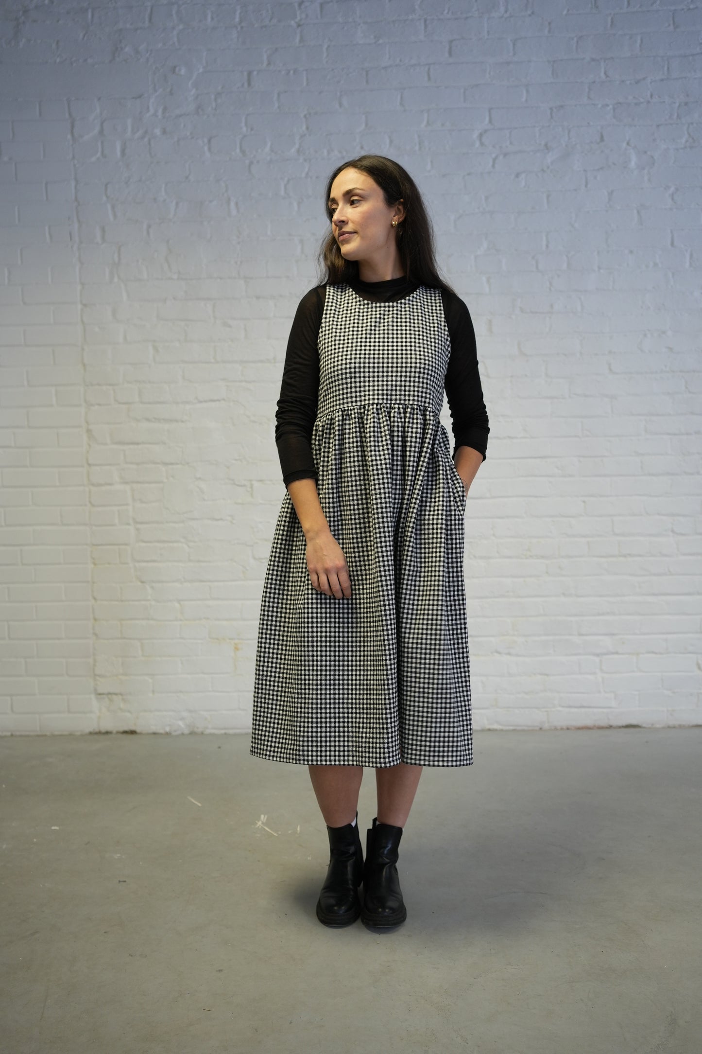Madeleine dress- B&W organic cotton gingham- sample- size small- last one
