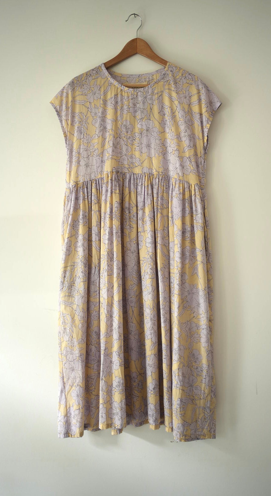 Sheer cotton floral dress lilac/beige S-M