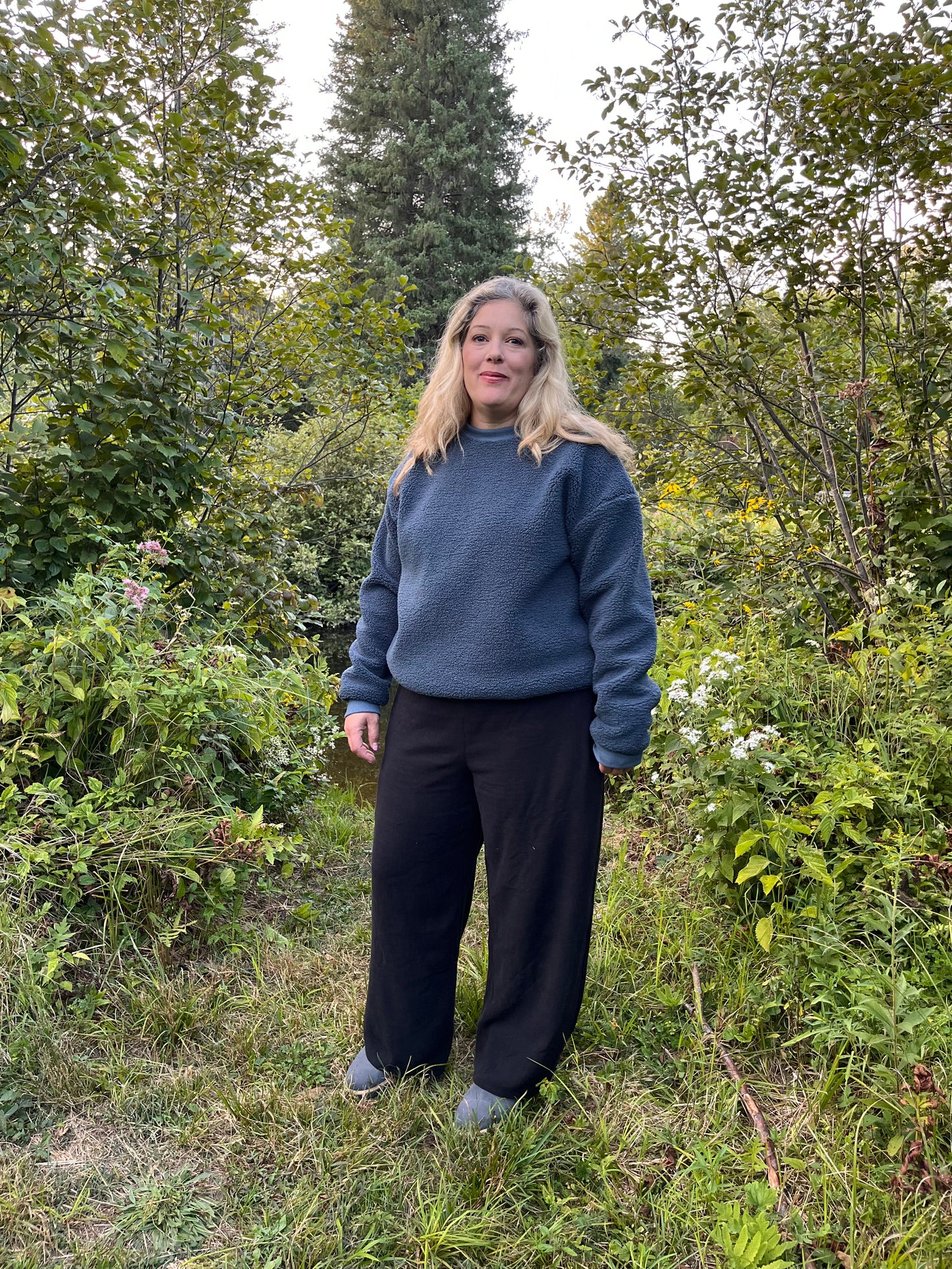 Extra thick sherpa crewneck- Smoky blue